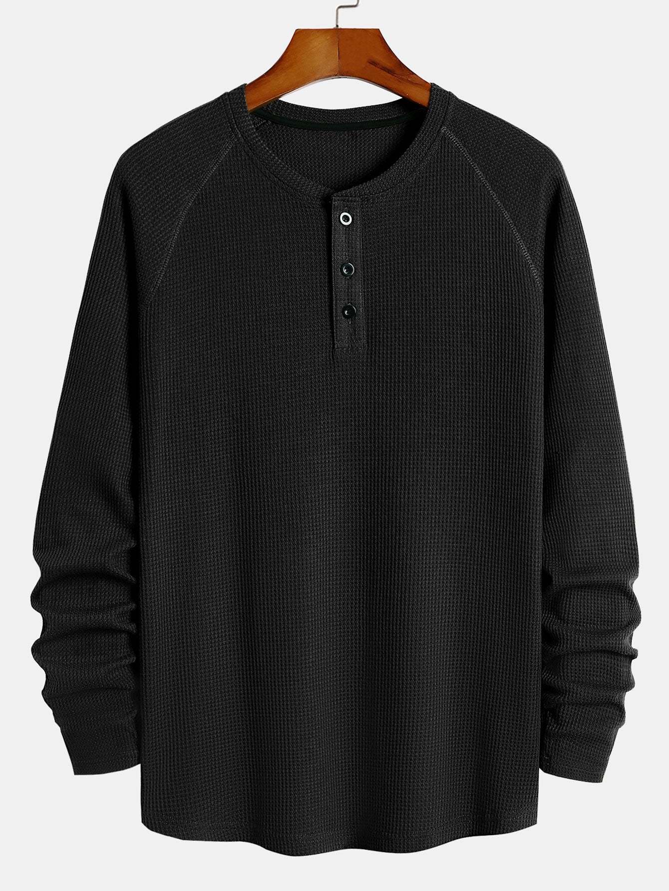 Long Sleeve Arc Hem Waffle Henley Shirt-Mitchell Shoes