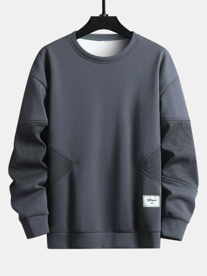 Textured Fabric Patchwork Crew Neck Sweatshirt-Mitchell Shoes