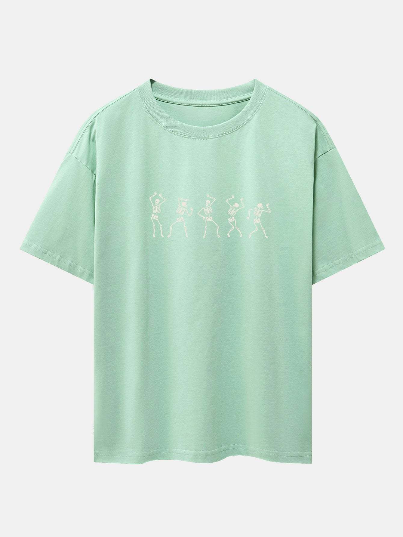 Dancing Skeleton Print Heavy Weight Drop Shoulder Oversize T-Shirt-Mitchell Shoes