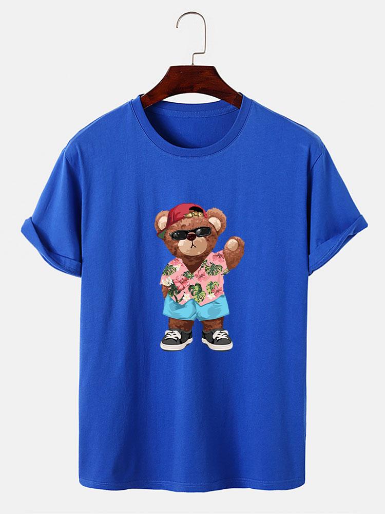 Bear In Hawaiian Shirt Print T-Shirt-Mitchell Shoes