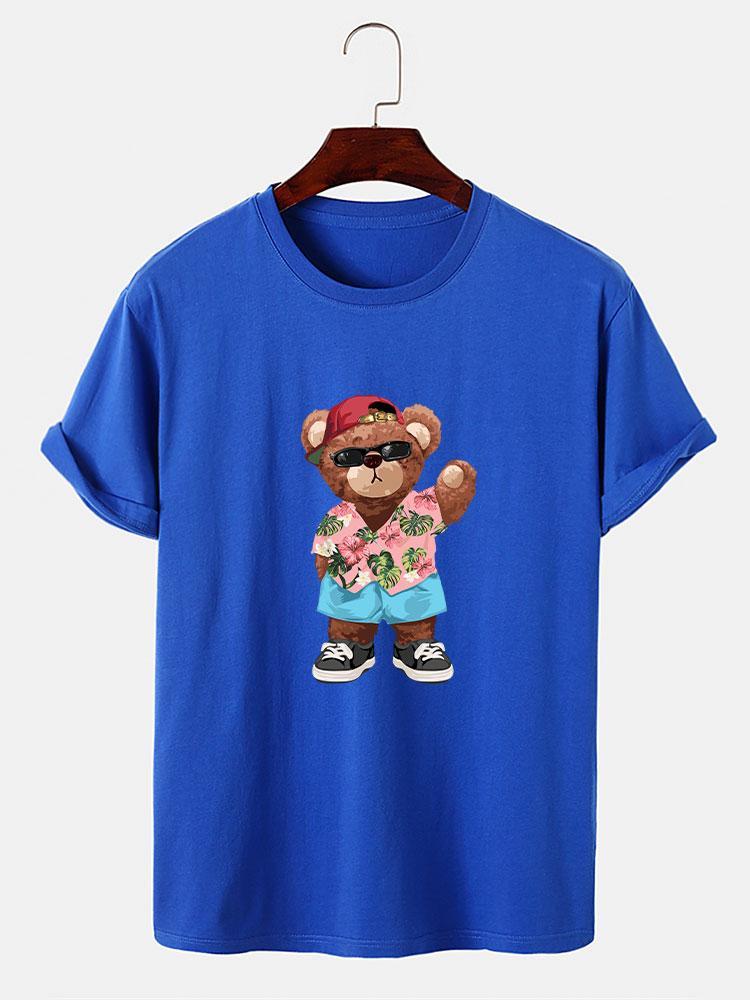 Bear In Hawaiian Shirt Print T-Shirt-Mitchell Shoes