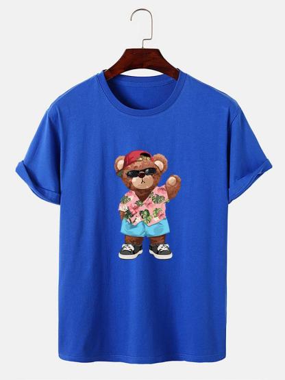 Bear In Hawaiian Shirt Print T-Shirt-Mitchell Shoes