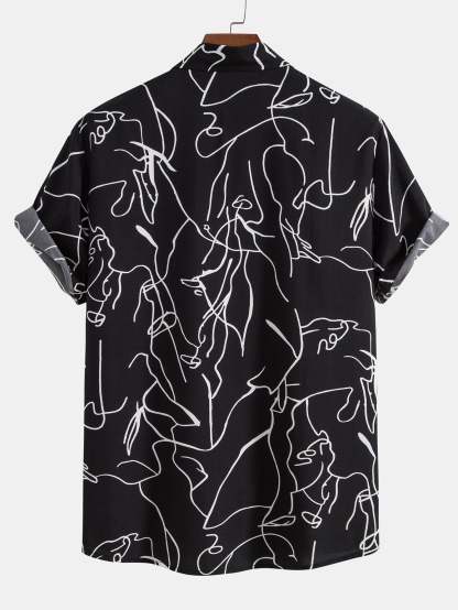 Abstract Line Print Buttton Up Shirt-Mitchell Shoes