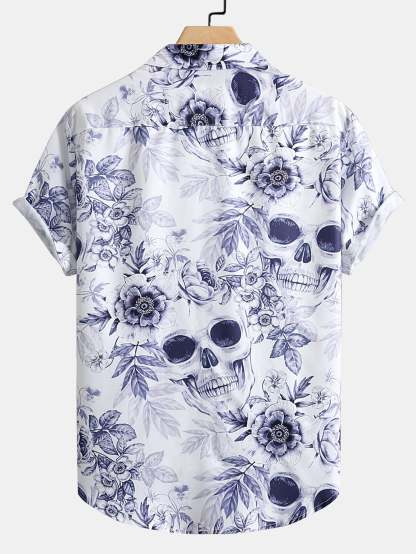 Skull Floral Print Button Up Shirt-Mitchell Shoes