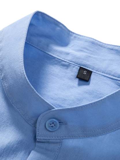 Long Sleeve Linen Look Henley Collar Shirt-Mitchell Shoes