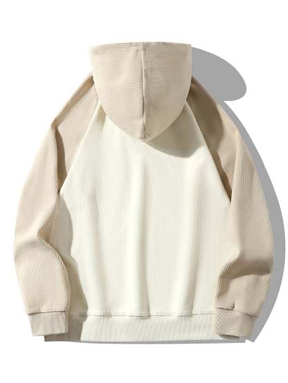 Paneled Corduroy Raglan Sleeves Hoodie-Mitchell Shoes