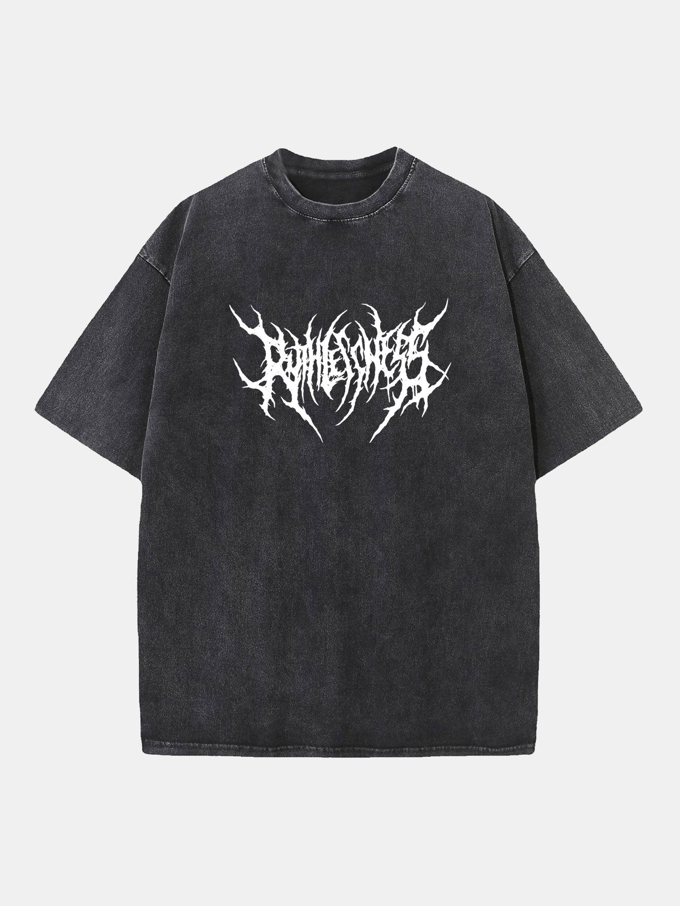 Ruthless Gothic Print Washed Distressed Drop Shoulder T-Shirt-Mitchell Shoes
