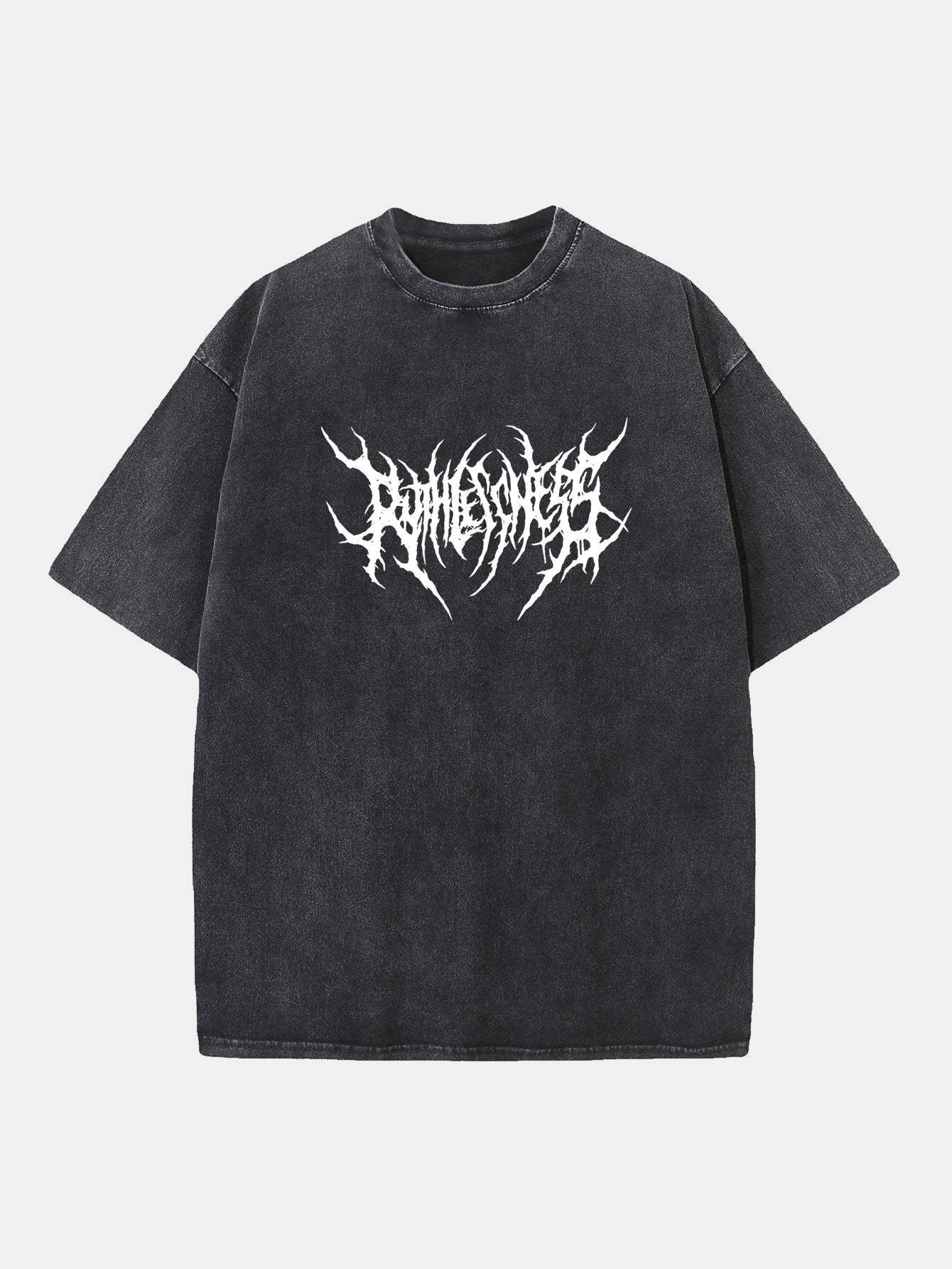 Ruthless Gothic Print Washed Distressed Drop Shoulder T-Shirt-Mitchell Shoes