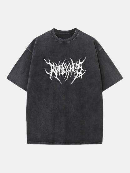 Ruthless Gothic Print Washed Distressed Drop Shoulder T-Shirt-Mitchell Shoes
