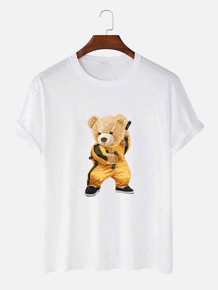 Kung Fu Bear Print T-Shirt-Mitchell Shoes