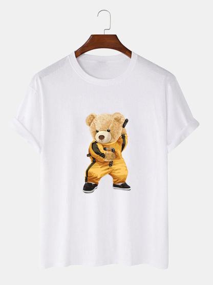 Kung Fu Bear Print T-Shirt-Mitchell Shoes