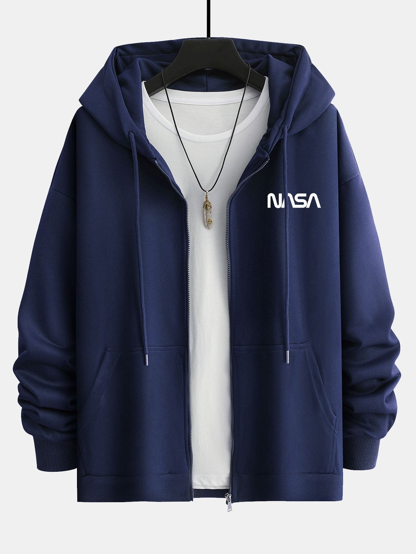 NASA Print Relax Fit Zip Hoodie-Mitchell Shoes