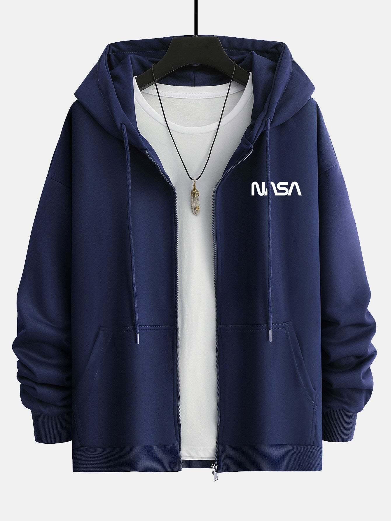 NASA Print Relax Fit Zip Hoodie-Mitchell Shoes