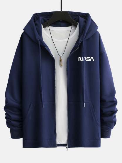 NASA Print Relax Fit Zip Hoodie-Mitchell Shoes