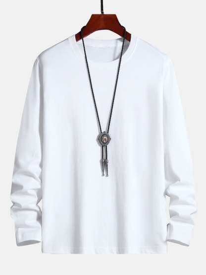 Basic Long Sleeve Cotton T-Shirt-Mitchell Shoes