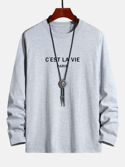 Long Sleeve Paris Print Cotton T-Shirt-Mitchell Shoes