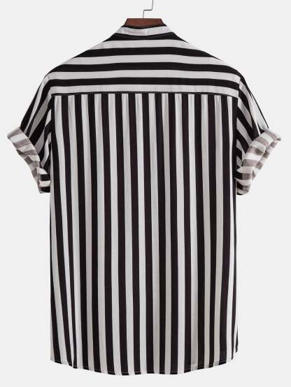 Striped Stand Collar Shirt-Mitchell Shoes