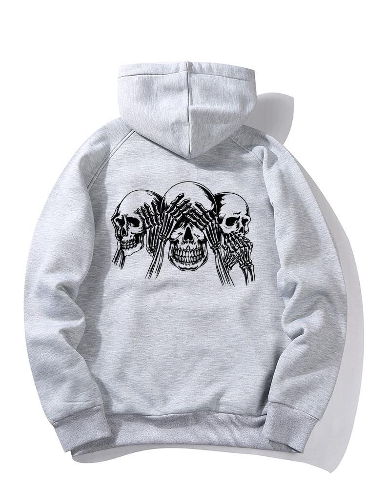 Three Wise Skulls Back Print Hoodie-Mitchell Shoes