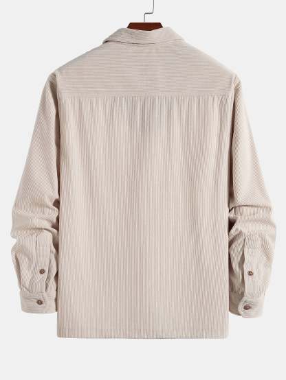 Long Sleeve Polo Collar Corduroy Shirt & Straight Leg Corduroy Pants-Mitchell Shoes