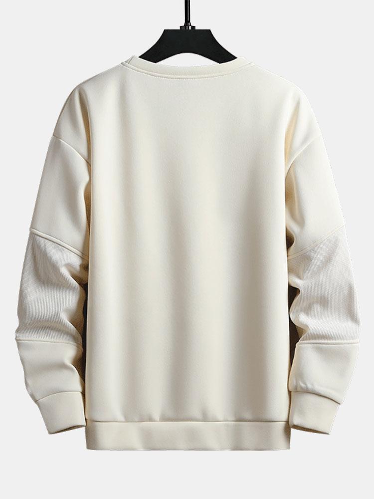 Textured Fabric Patchwork Crew Neck Sweatshirt-Mitchell Shoes