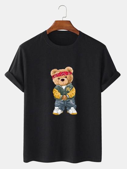 Hip Hop Bear Print T-Shirt-Mitchell Shoes
