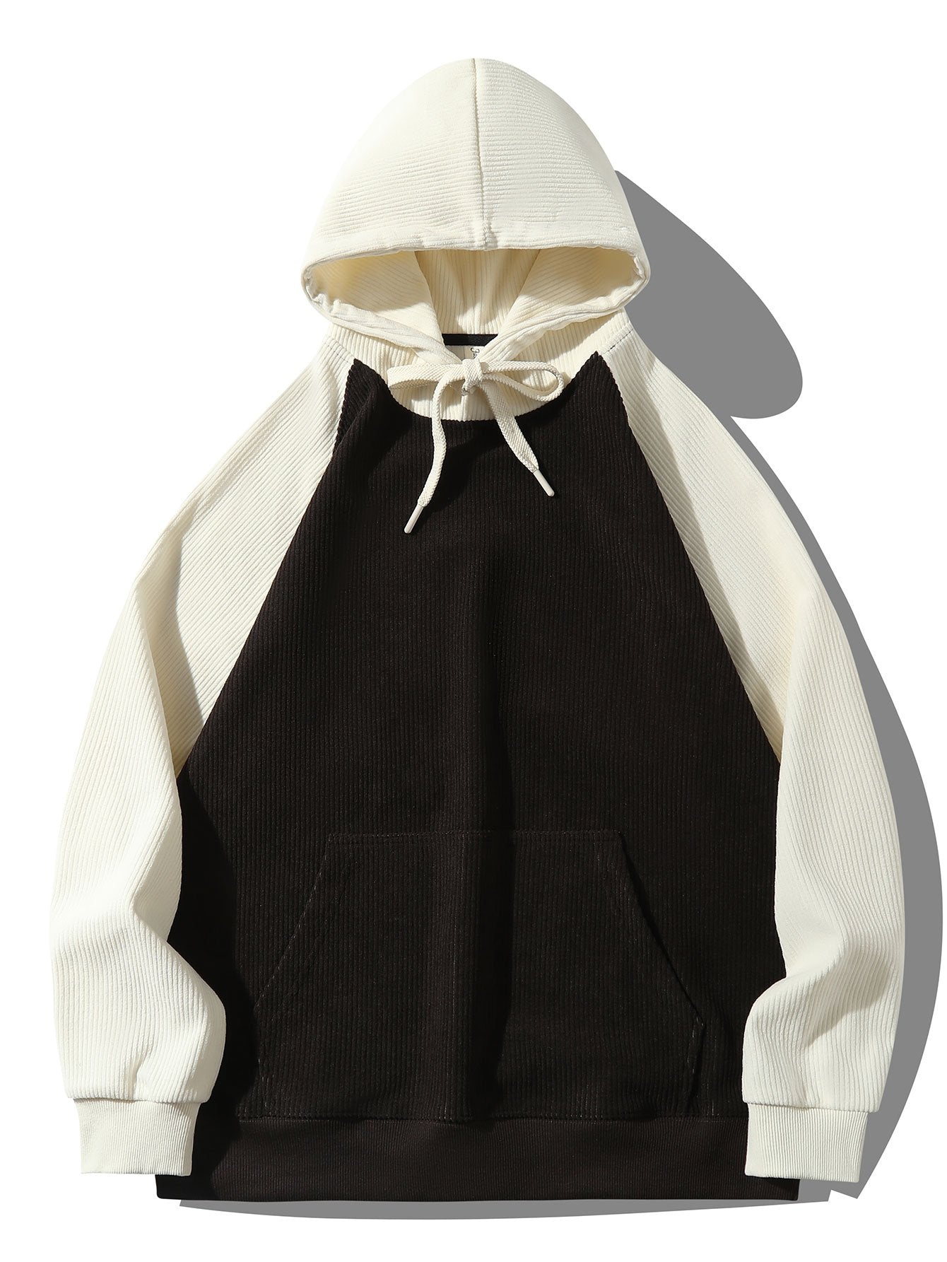 Paneled Corduroy Raglan Sleeves Hoodie-Mitchell Shoes