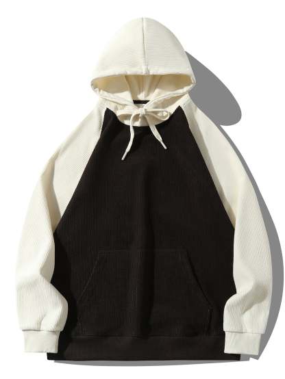 Paneled Corduroy Raglan Sleeves Hoodie-Mitchell Shoes