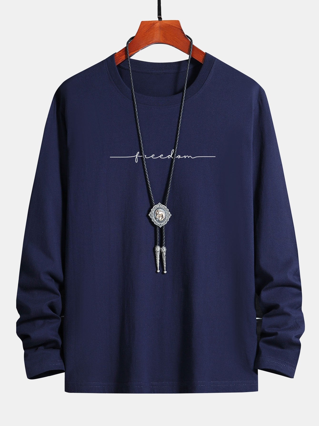 Long Sleeve Freedom Print Cotton T-Shirt-Mitchell Shoes