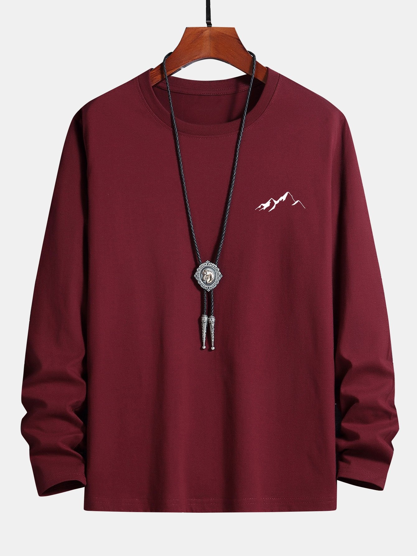 Long Sleeve Mountain Graphic Print Cotton T-Shirt-Mitchell Shoes