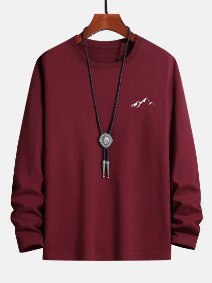 Long Sleeve Mountain Graphic Print Cotton T-Shirt-Mitchell Shoes