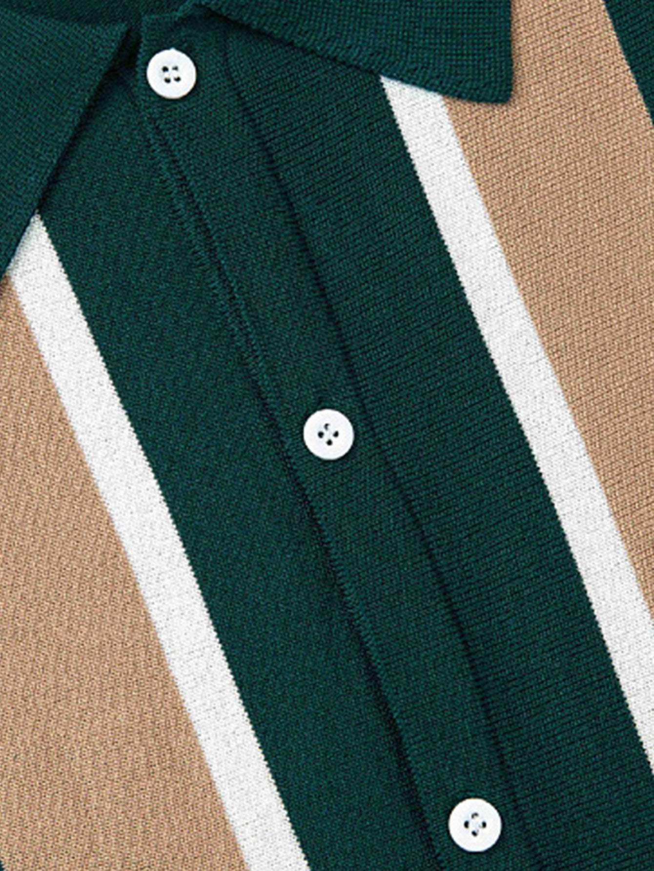 Striped Short Sleeve Button Up Sweater Polo-Mitchell Shoes