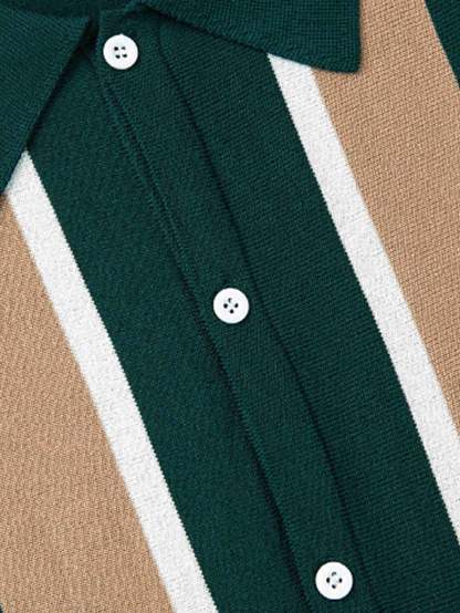 Striped Short Sleeve Button Up Sweater Polo-Mitchell Shoes