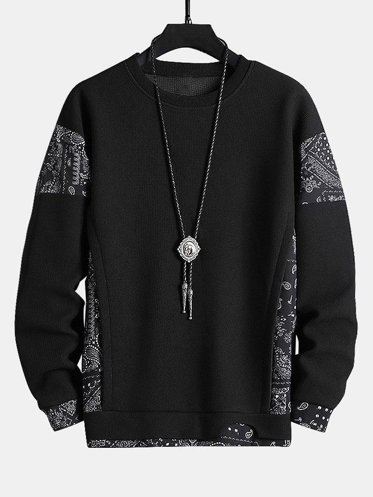 Paisley Print Panel Waffle Sweatshirt & Corduroy Paisley Print Panel Pants-Mitchell Shoes