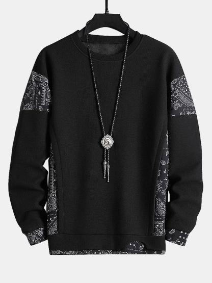 Paisley Print Panel Waffle Sweatshirt & Corduroy Paisley Print Panel Pants-Mitchell Shoes