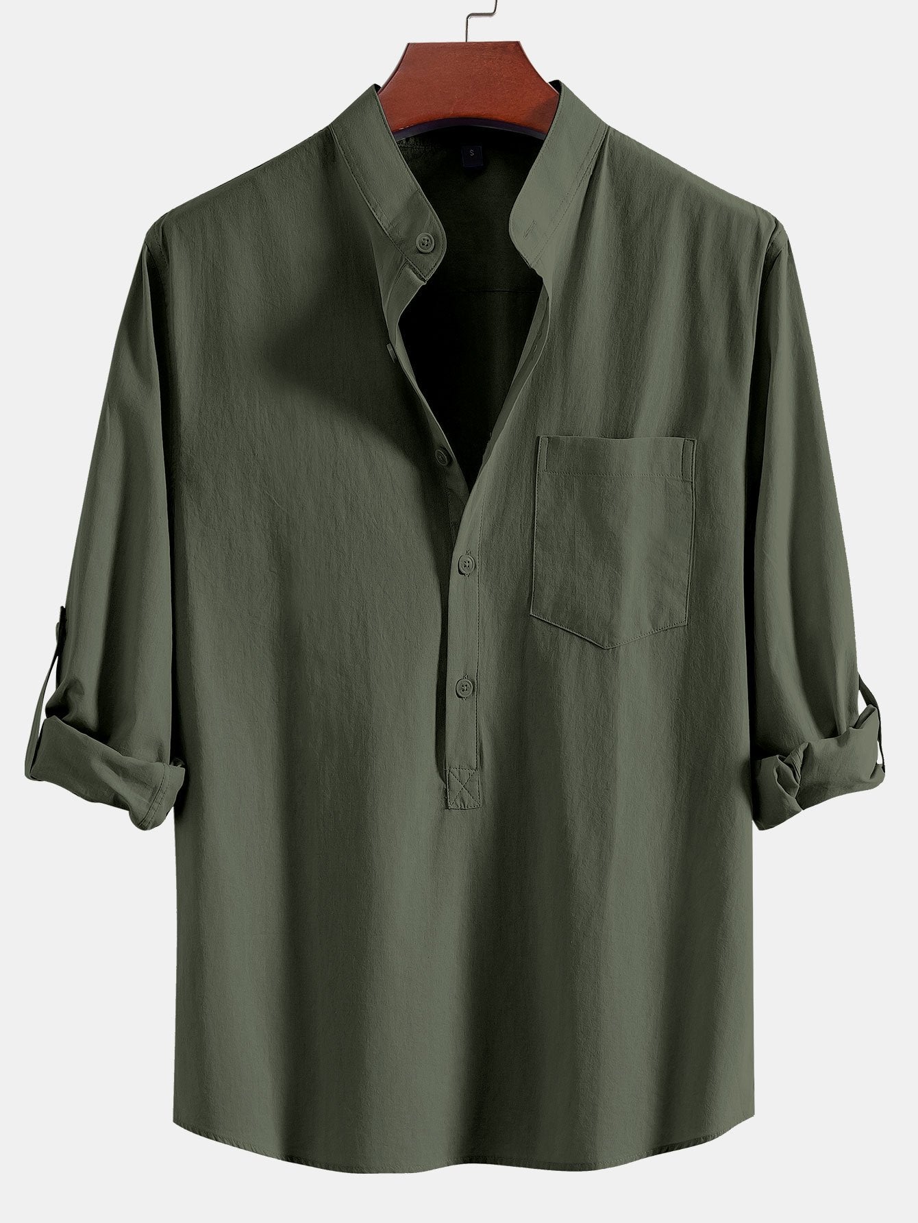 Long Sleeve Linen Look Henley Collar Shirt-Mitchell Shoes