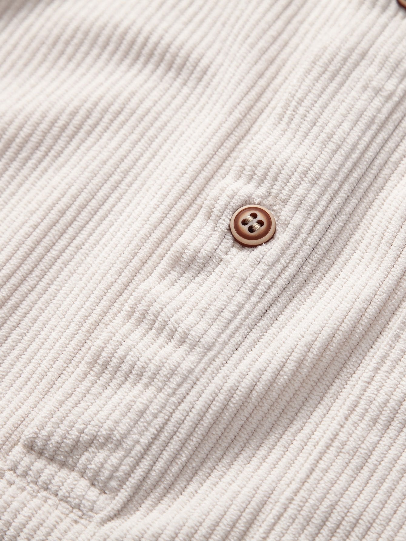 Long Sleeve Polo Collar Corduroy Shirt & Straight Leg Corduroy Pants-Mitchell Shoes