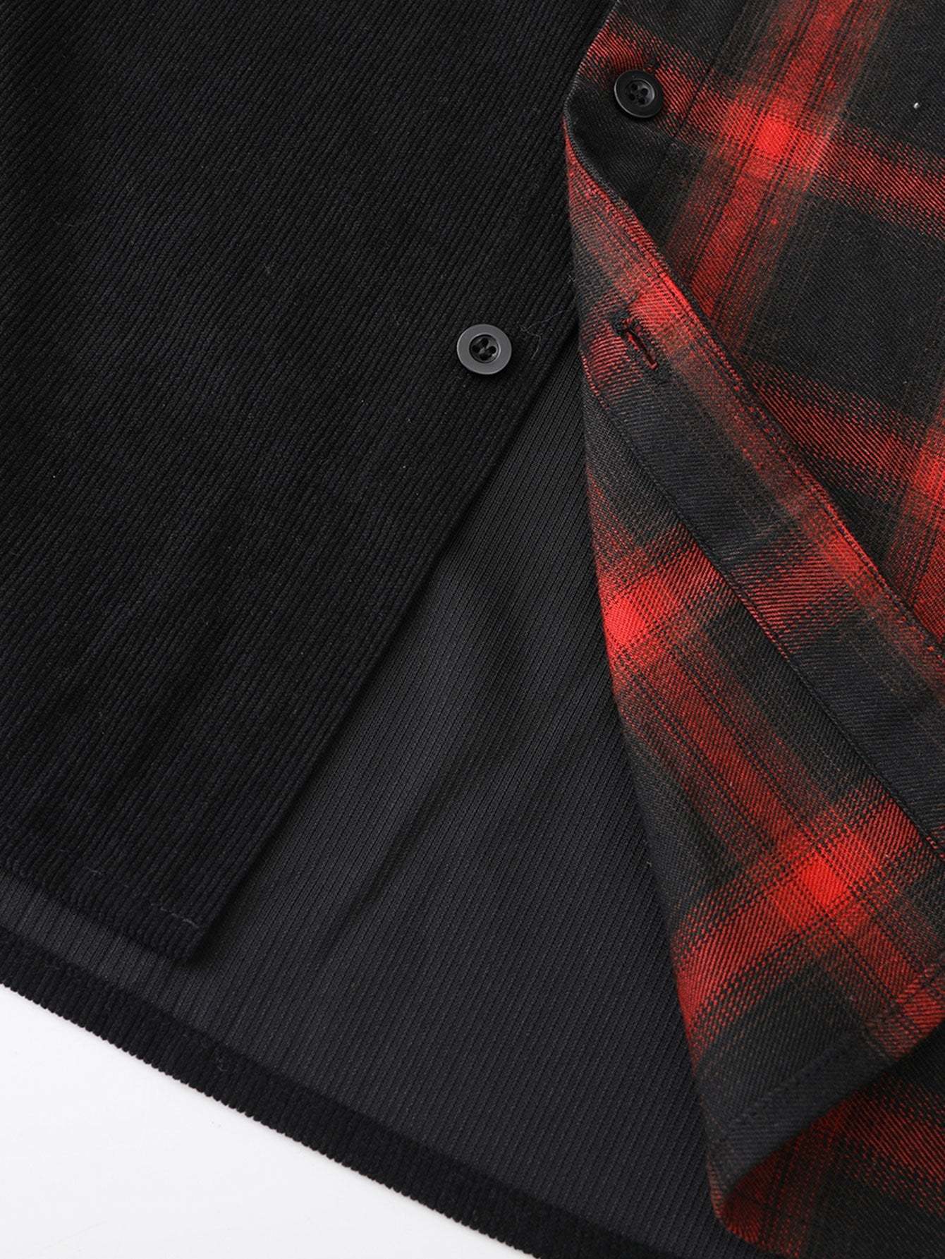 Long Sleeve Corduroy Plaid Panel Shirt-Mitchell Shoes