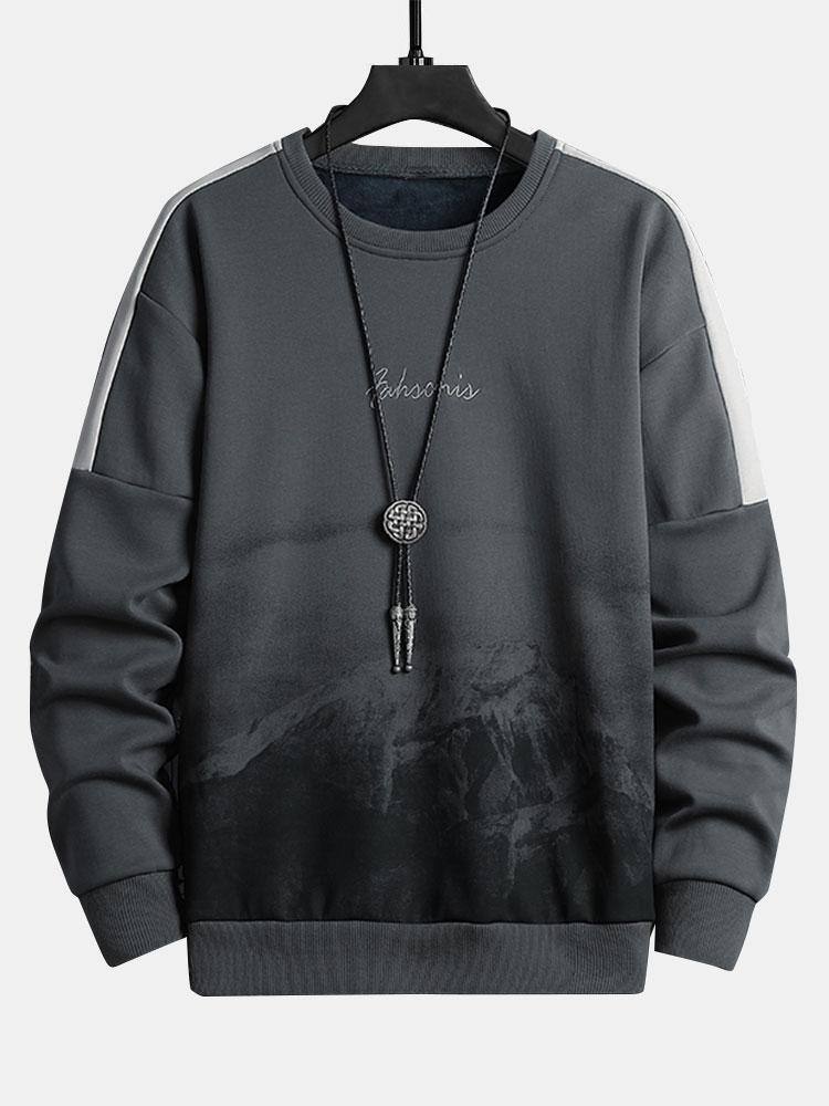 Mountain Graphic Print Crew Neck Sweatshirt-Mitchell Shoes