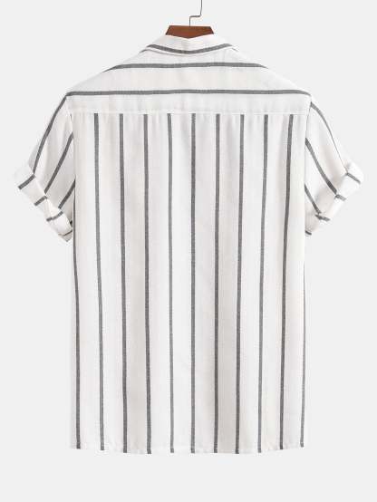 Cotton Blend Striped Cuban Shirt-Mitchell Shoes