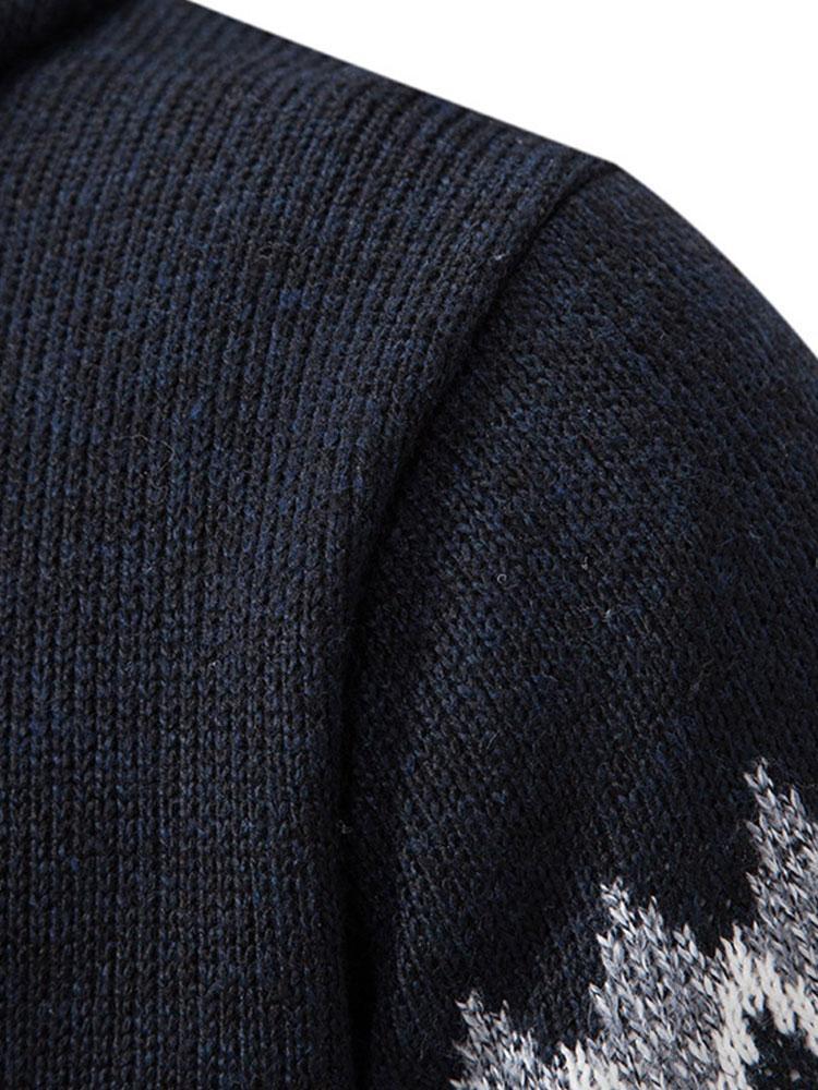 Geometric Pattern Zip Hooded Sweater-Mitchell Shoes