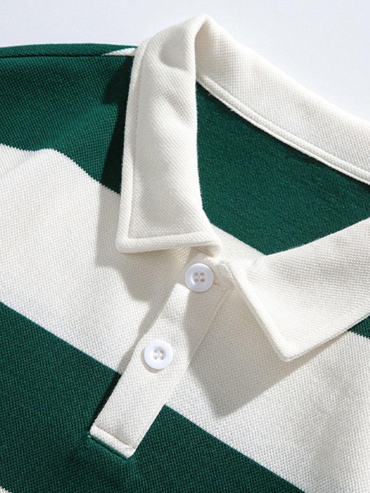 Relax Fit Waffle Wide Striped Polo Sweatshirt-Mitchell Shoes
