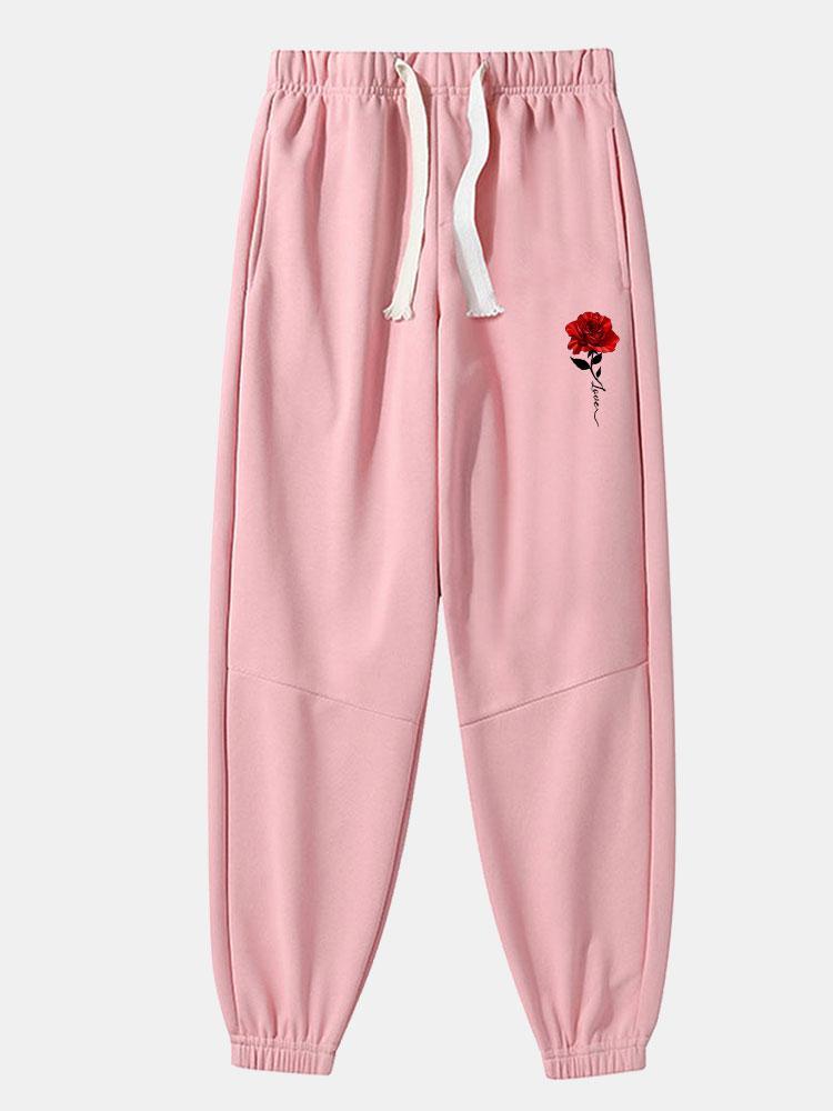 Rose Print Cotton Blend Jogger Pants-Mitchell Shoes