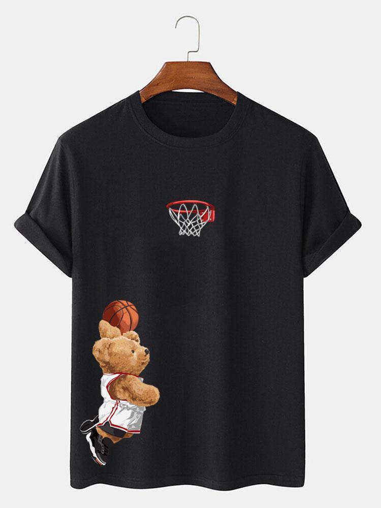 Bear Shooting Hoop Print T-Shirt-Mitchell Shoes