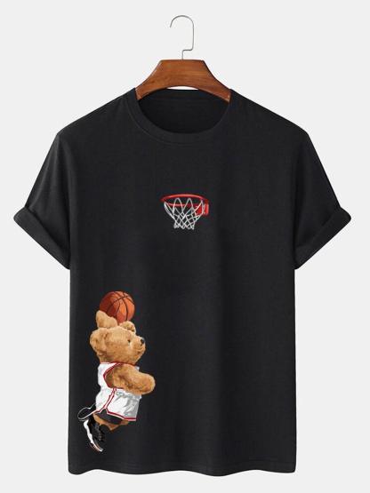 Bear Shooting Hoop Print T-Shirt-Mitchell Shoes