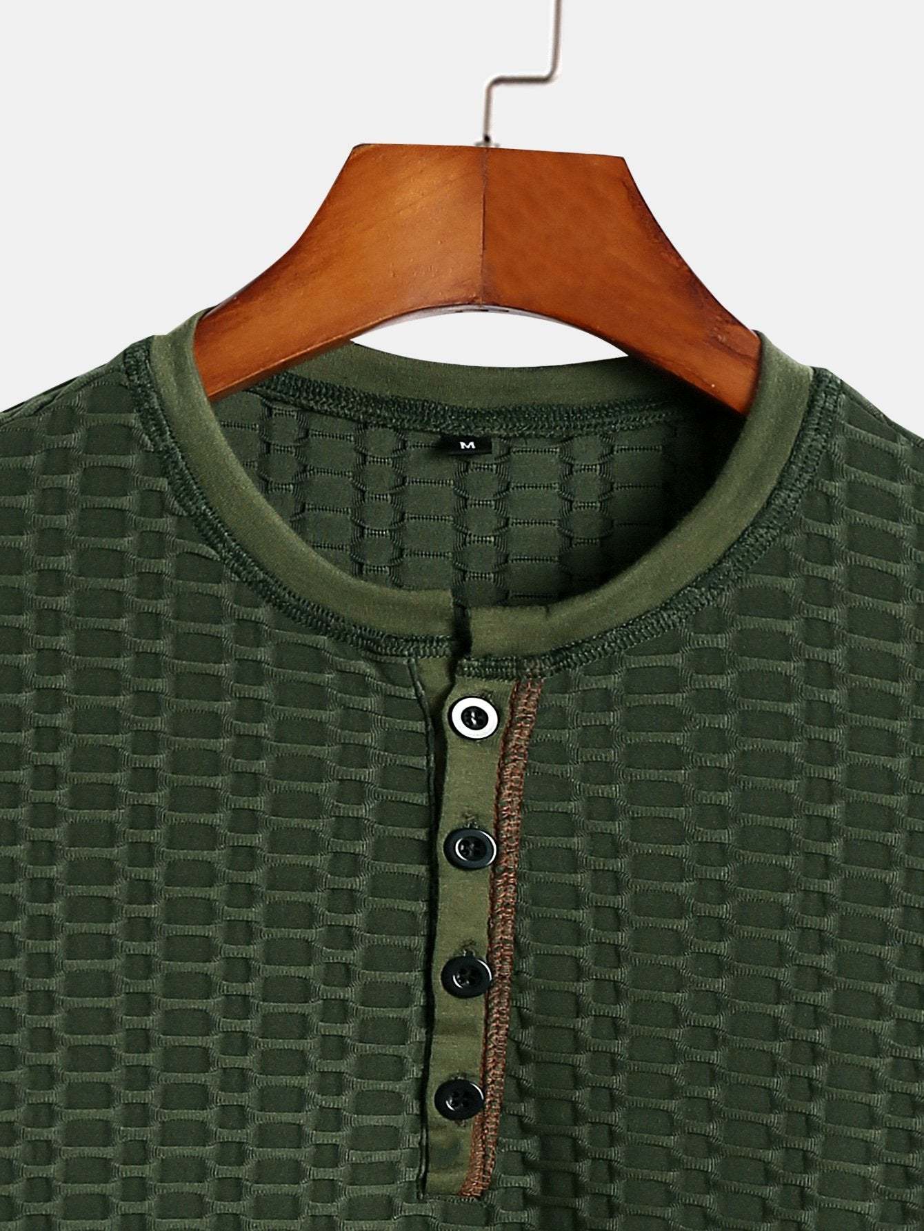 Muscle Fit Knitted Textured Henley Shirt-Mitchell Shoes