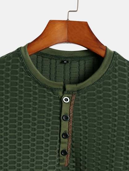 Muscle Fit Knitted Textured Henley Shirt-Mitchell Shoes