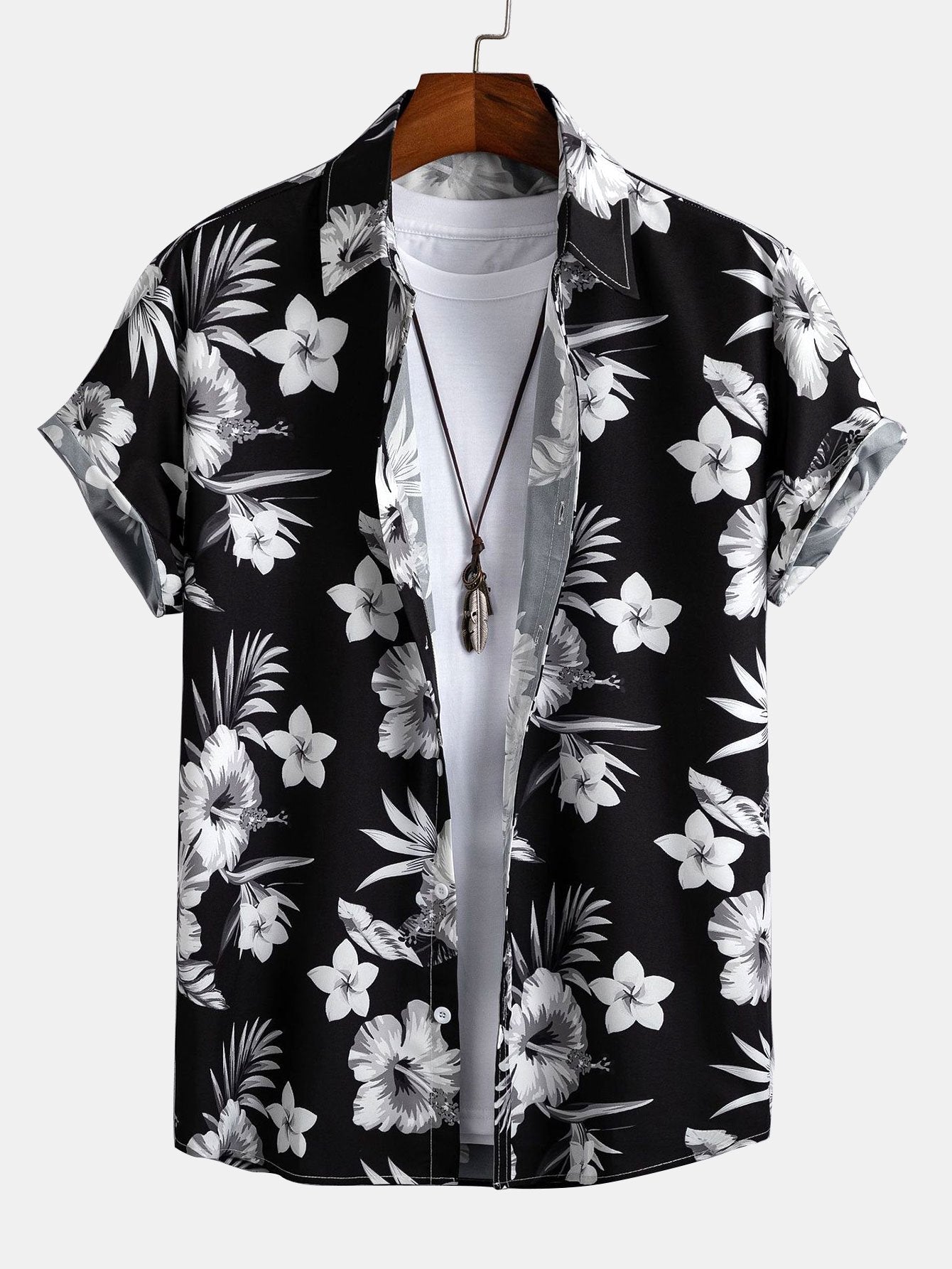 Tropical Floral Print Button Up Shirt & Linen Cotton Blend Cropped Pants-Mitchell Shoes