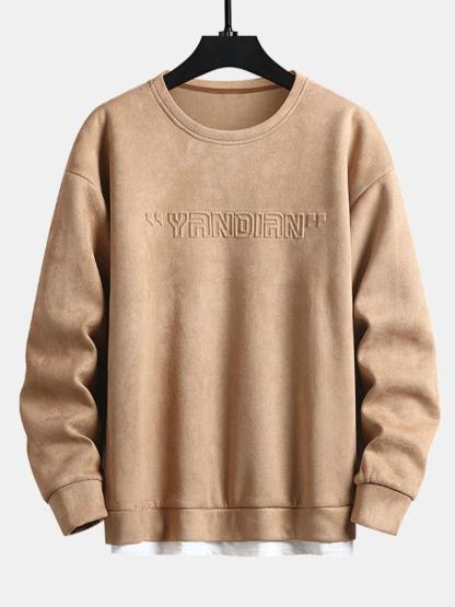 2 In 1 Faux Suede Crew Neck Sweatshirt-Mitchell Shoes