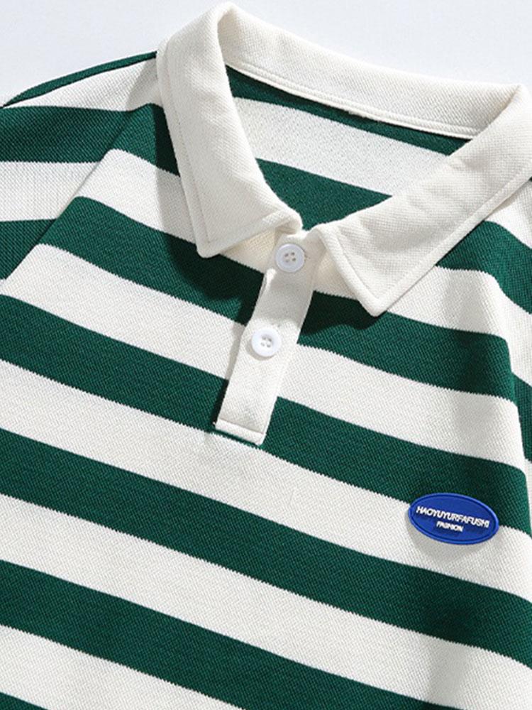 Relax Fit Waffle Striped Polo Sweatshirt-Mitchell Shoes