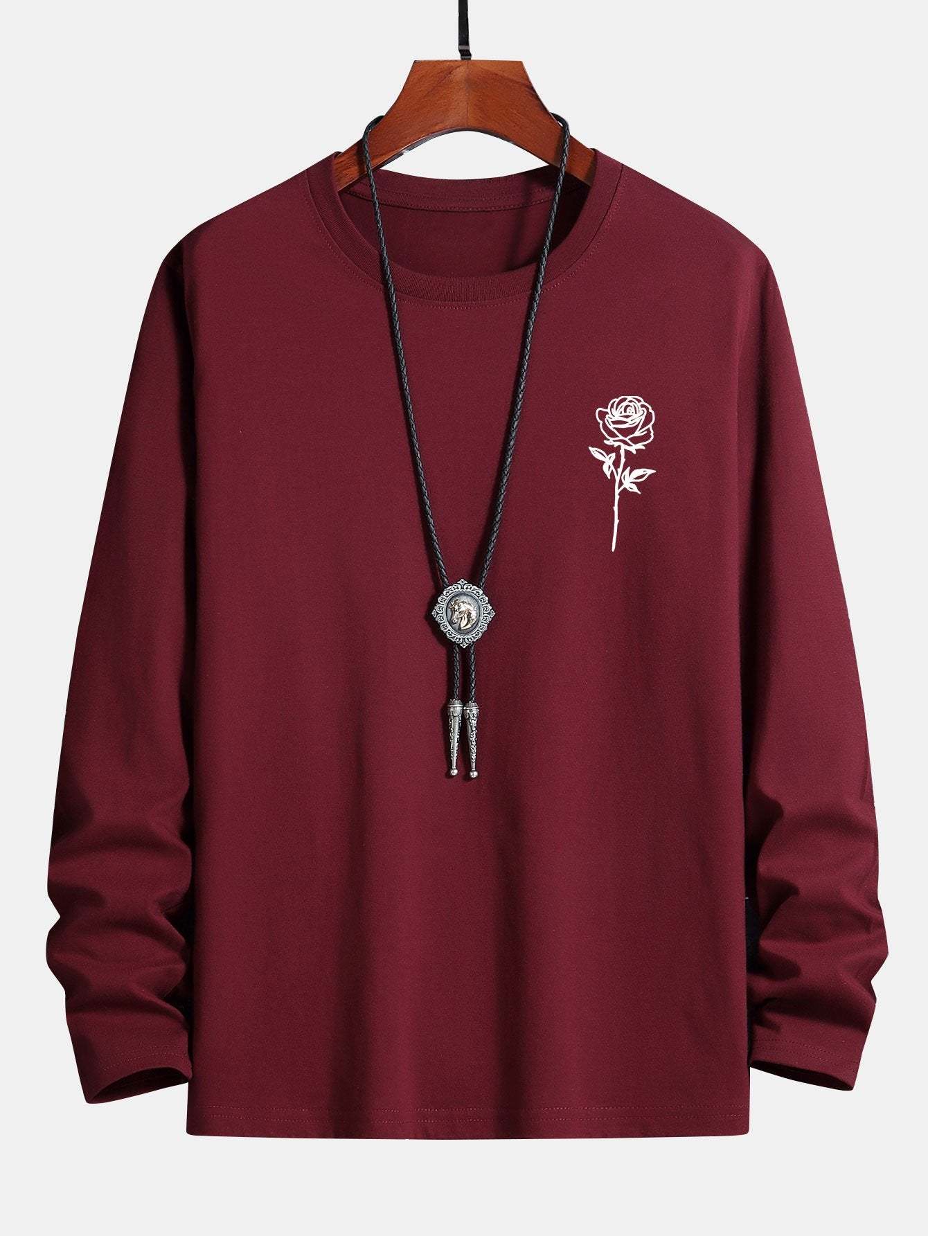 Long Sleeve Rose Print Cotton T-Shirt-Mitchell Shoes